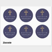 Navy Blue Religious Cross Boy Baptisme Ronde Sticker (Vel)