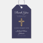 Navy Blue Religious Cross Boy Confirmation Cadeaulabel (Voorkant)