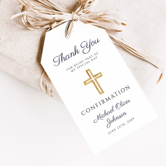 Navy Blue Religious Cross Boy Confirmation Cadeaulabel
