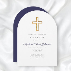 Navy Blue Religious Cross Boy doopboog Kaart
