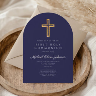 Navy Blue Religious Cross Boy Eerste Communie boog Kaart