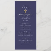 Navy Blue Religious Cross Boy First Communion Menu (Voorkant)