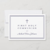 Navy Blue Religious Cross Boy First Communion  RSVP Kaartje (Achterkant)