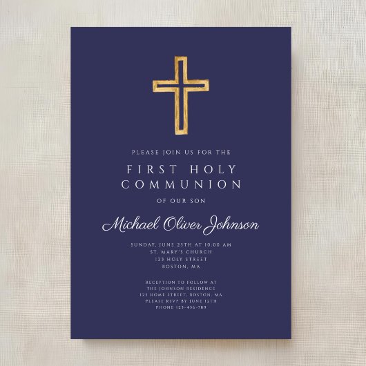 Navy Blue Religious Cross Boy First Community Kaart