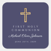 Navy Blue Religious Cross Boy First Community Vierkante Sticker (Voorkant)