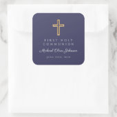 Navy Blue Religious Cross Boy First Community Vierkante Sticker (Tas)