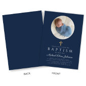 Navy Blue Religious Cross Boy Foto Baptisme Kaart