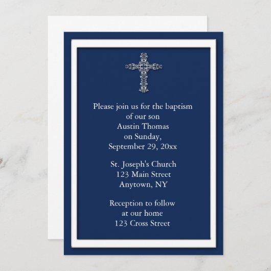 Navy Blue Religious Uitnodiging (Voorkant / Achterkant)