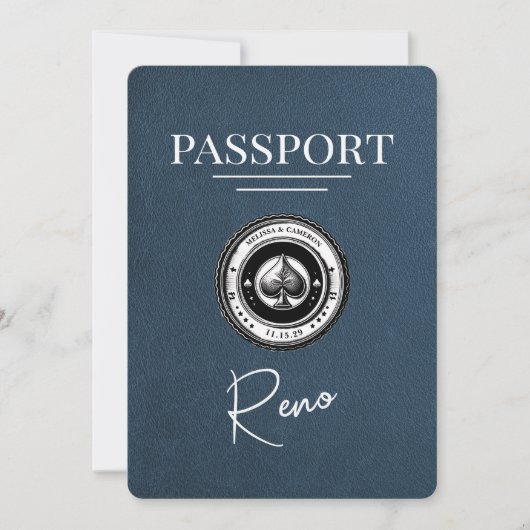 Navy Blue Reno Passport Bewaar de datum Save The Date (Voorkant)
