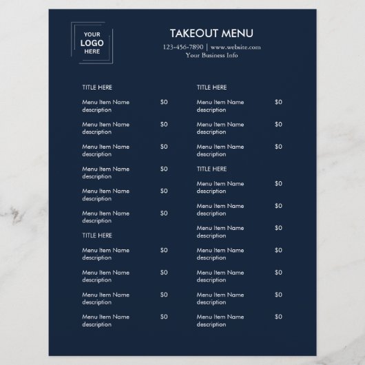 Navy Blue Restaurant Logo Afhaalmenu Flyer  (Voorkant)