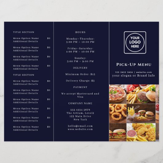 Navy Blue Restaurantontwerp | Aangepast Afhaalmerk (Voorkant)