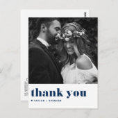 Navy Blue Retro Bold Typography Weddenschap Dank j Briefkaart (Voorkant / Achterkant)