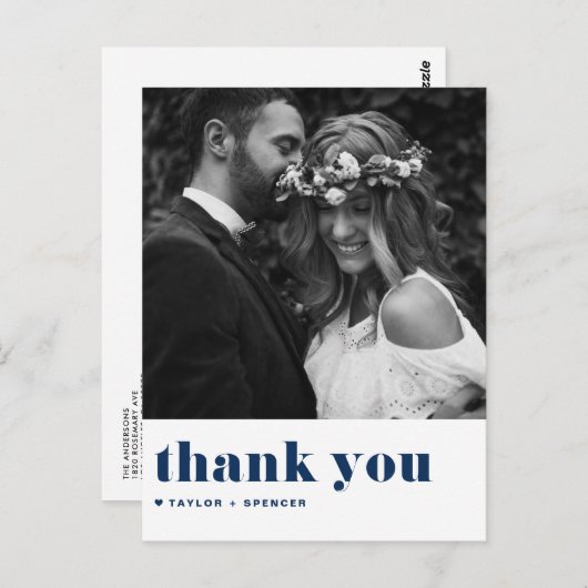 Navy Blue Retro Bold Typography Weddenschap Dank j Briefkaart (Voorkant / Achterkant)