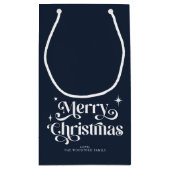 Navy Blue Retro Merry kerst Small Gift Bag Klein Cadeauzakje (Achterkant)