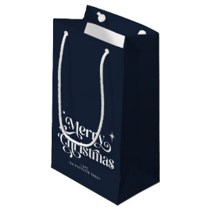 Navy Blue Retro Merry kerst Small Gift Bag Klein Cadeauzakje