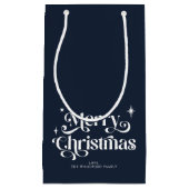 Navy Blue Retro Merry kerst Small Gift Bag Klein Cadeauzakje (Voorkant)