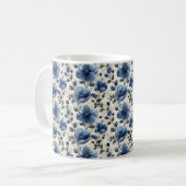 Navy Blue Retro Schattige Elegante Chic Flower Koffiemok (Voorkant links)