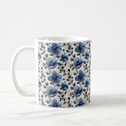 Navy Blue Retro Schattige Elegante Chic Flower Koffiemok (Links)