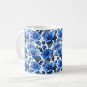 Navy Blue Retro Schattige  Elegante Chic Flower Koffiemok (Voorkant links)