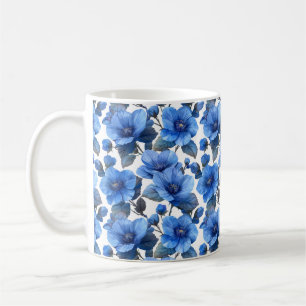 Navy Blue Retro Schattige Elegante Chic Flower Koffiemok