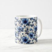 Navy Blue Retro Schattige  Elegante Chic Flower Koffiemok (Voorkant rechts)