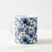 Navy Blue Retro Schattige  Elegante Chic Flower Koffiemok (Voorkant links)