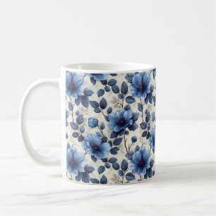 Navy Blue Retro Schattige Elegante Chic Flower Koffiemok