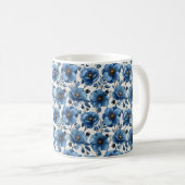 Navy Blue Retro Schattige  Elegante Chic Flower Koffiemok (Voorkant rechts)