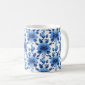 Navy Blue Retro Schattige  Elegante Chic Flower Koffiemok (Voorkant rechts)