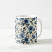 Navy Blue Retro Schattige Elegante Chic Flower Koffiemok (Voorkant rechts)