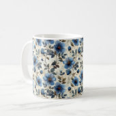 Navy Blue Retro Schattige Elegante Chic Flower Koffiemok (Voorkant links)