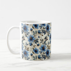 Navy Blue Retro Schattige Elegante Chic Flower Koffiemok
