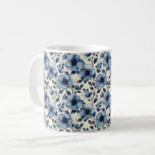 Navy Blue Retro Schattige  Elegante Chic Flower Koffiemok (Voorkant links)