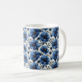 Navy Blue Retro Schattige  Elegante Chic Flower Koffiemok (Voorkant rechts)