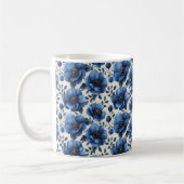 Navy Blue Retro Schattige  Elegante Chic Flower Koffiemok (Links)