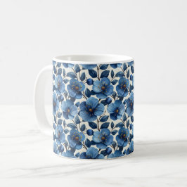 Navy Blue Retro Schattige  Elegante Chic Flower Koffiemok