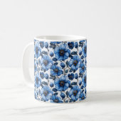 Navy Blue Retro Schattige  Elegante Chic Flower Koffiemok (Voorkant links)