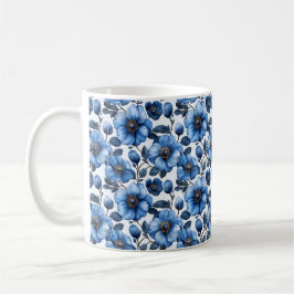 Navy Blue Retro Schattige  Elegante Chic Flower Koffiemok
