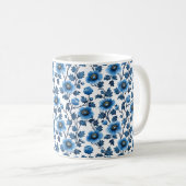 Navy Blue Retro Schattige Elegante Chic Flower Koffiemok (Voorkant rechts)