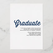 Navy Blue Retro Script Fotocollage Afstuderen Folie Uitnodiging (Achterkant)