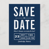 Navy Blue Retro Typography Navy Save the Date Aankondigingskaart (Voorkant)