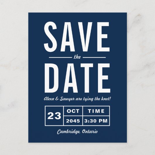 Navy Blue Retro Typography Navy Save the Date Aankondigingskaart (Voorkant)