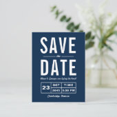 Navy Blue Retro Typography Navy Save the Date Aankondigingskaart (Staand voorkant)