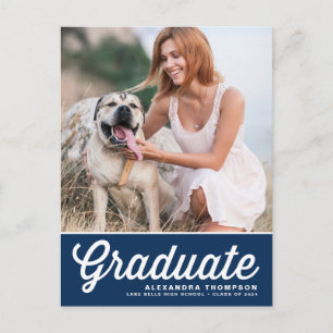 Navy Blue Retro Vet Typografie Foto Afstuderen Aankondigingskaart