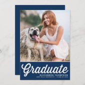 Navy Blue Retro Vet Typografie Foto Afstuderen Kaart (Voorkant / Achterkant)