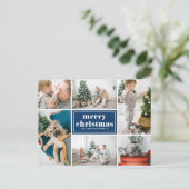 Navy Blue Retro Vrolijke Kerstfoto Collage Feestdagenkaart (Staand voorkant)