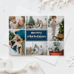 Navy Blue Retro Vrolijke Kerstfoto Collage Folie Feestdagen Briefkaart<br><div class="desc">vrolijk kerstfeest! Stuur uw vakantie groeten aan familie en vrienden met dit aanpasbare kerst briefkaart. Het beschikt over retro typografie en een foto collage sjabloon. Personaliseer deze fotocollage Christmas briefkaart door uw gegevens toe te voegen. Dit gouden folie kerst briefkaart is verkrijgbaar in andere kleuren en karton. Overeenkomende objecten zijn...</div>