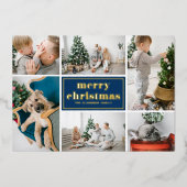 Navy Blue Retro Vrolijke Kerstfoto Collage Folie Feestdagenkaart (Voorkant)