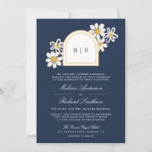 Navy Blue Retro Yellow Daisy All in One Wedding Kaart (Voorkant)