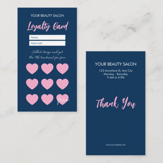 Navy Blue Reward Loyalty Card Thank You Card (Voorkant / Achterkant)